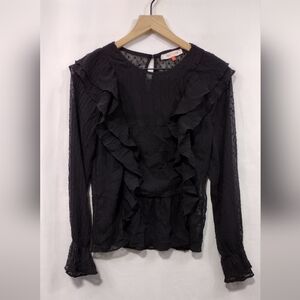 Mele E Pere Sheer Polkadot Babydoll Top Women's M Black Boho Romantic Feminine